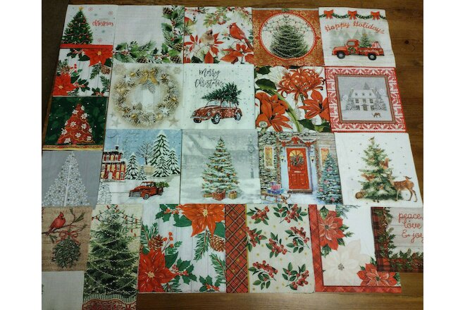 23 CHRISTMAS TREES & WINTER FLORALS ~ Mixed Paper Napkins ~ Decoupage & Crafts