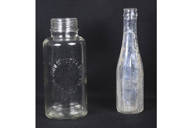 (2) Antique L&S 30 F Iridescent BOTTLE 8"H & John Wyeth Bros Pharmacy JAR 7.5"H