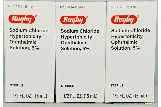 Rugby Sodium Chloride Ophthalmic Solution Eye Drops 5% 15mL -3 Pack Exp 05-2023