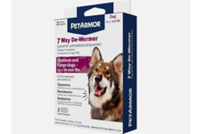 PetArmor 7 Way De-Wormer for Dogs, Oral Treatment for Tapeworm, (Over 25 lbs)