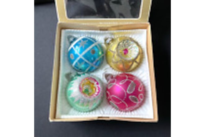 4 Vintage Lanissa Glass Christmas Ornaments, 3-inch,  DBGM Germany, Orig Box