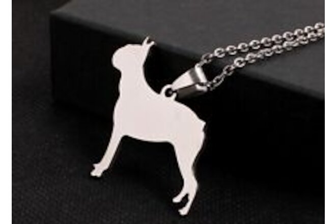 Stainless Steel Boston Terrier Boxwood Dog Pendant Necklace