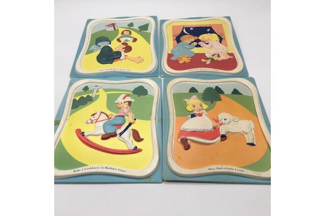 LOT of 4-8"  X 10 " Old Time Nursery Rhyme Vintage 1960's 3-D Molded Wall Art.
