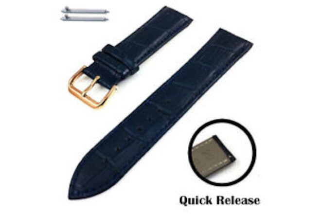 Blue Croco Leather Replacement Watch Band Strap Rose Gold Steel Buckle #1073