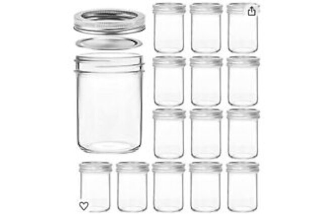 15 Pack Mason Jars 8 OZ, VERONES 8 OZ Canning Jars Jelly Jars With Regular Lids
