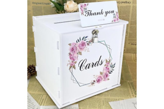 White Wedding Card Box with Lock, Gift Wedding Card Boxes for Reception Money Ho