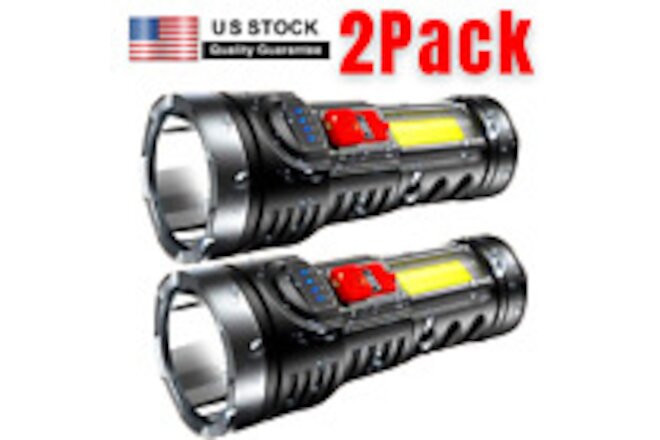 2 Pack Rechargeable LED Flashlight LED Torch Tactical USB Rechargeable & Battery