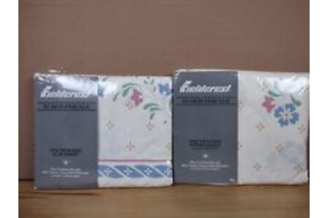 VTG Fieldcrest Twin Flat & Fitted Sheets Set Percale Floral Pattern NOS