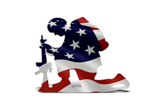 Patriotic Kneeling Soldier Silhouette Sign Metal 15.75 X 12 In Ship from US