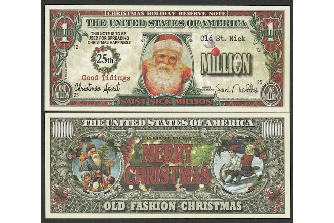 Lot of 25 Bills - Old Fashion Christmas with Saint Nicholas Million Dollar