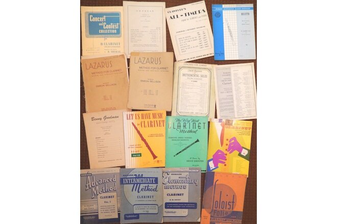 16 Vintage Clarinet Exercise Lesson Sheet Music Books Instruction, Solos w/piano