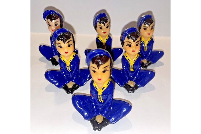 6 Blue Boy Scout Party Favors Cake Toppers Vintage Figurine Hong Kong-WILTON '72