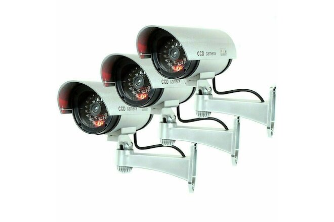 3 Pack IR Bullet Fake Dummy Surveillance Security Camera CCTV & Record Light
