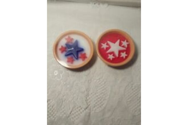 Pair Of 4th Of July Theme Candles Ceramic Bowl Stars Red White & Blue 4"...