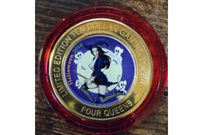 2016 FOUR QUEENS $10 RED Cap .999 Silver Strike Halloween Witch 4 Ghosts