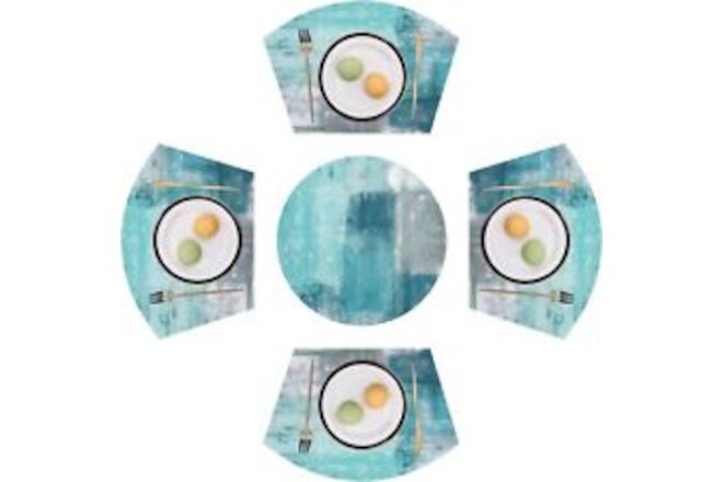 Round Table Placemats Set of 5 Woven Vinyl Wedge Placemats with Centerpiece R...