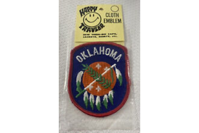 Vintage State Of OKLAHOMA Happy Traveler Cloth Sew On Emblem Patches - NIP