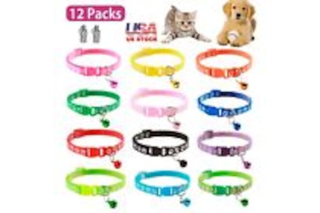 12pcs Cat Collars with Bell for Kitten Adjustable Collar Breakaway Safety Buckle