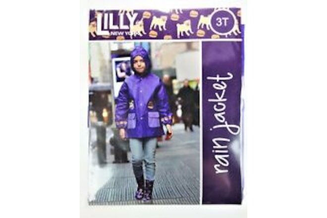 3T Lilly New York Rain Jacket Waterproof Coat Child Toddler Girl Pug Dog Hamburg