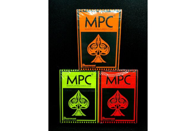 Fluorescent Playing Cards - Full Set of 3 - New - MPC - Peach, Pumpkin, Neon