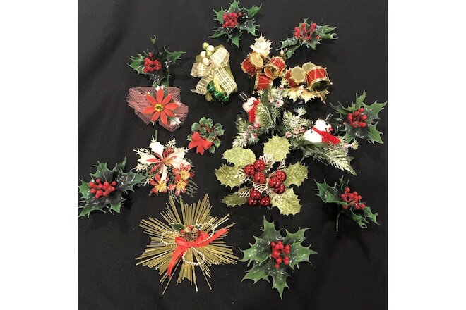 Vintage Mid Century Christmas Picks and Trim Lot of 17 Pieces Floral Crafts