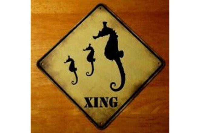 Seahorse Xing X-ing Crossing Road Sign Tropical Beach Nautical Surfer Home Decor