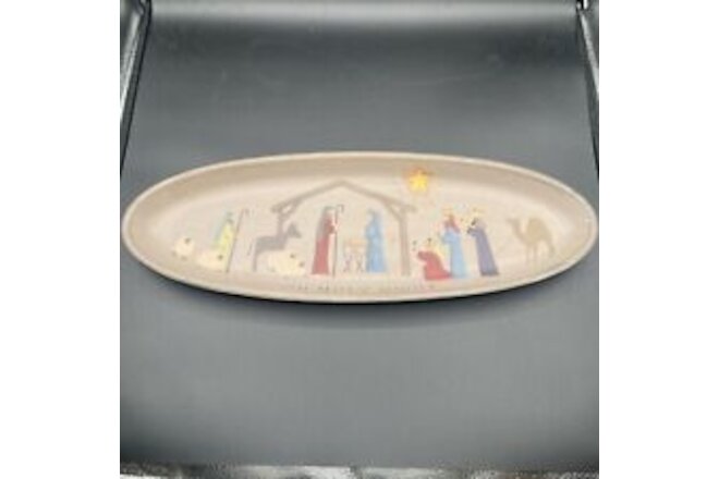 Wooden Oval Nativity Tray Oh Holy Night Donna White Heartside Collection 20"x7"