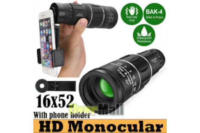 16x52 Zoom HD Vision Monocular Telescope Hunting Camera HD Scope + Phone Holder