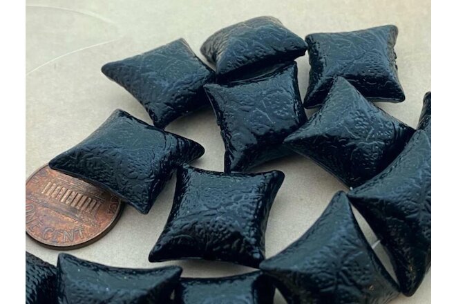 Vintage 19mm Textured Black Plastic Pillow Beads 8