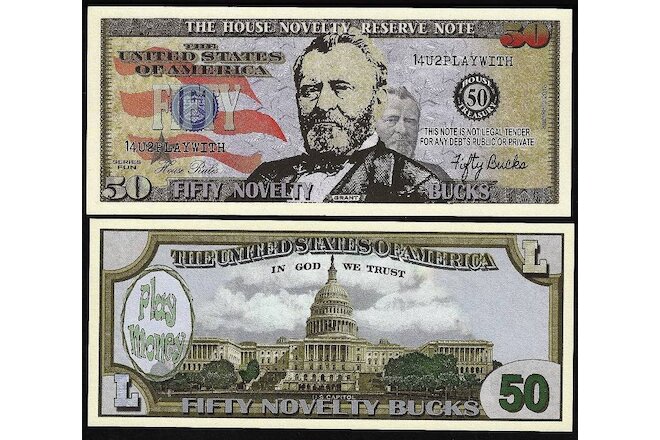 Lot of 100 Bills- Fifty Novelty Bucks, Play Money Dollar House Novelty Note