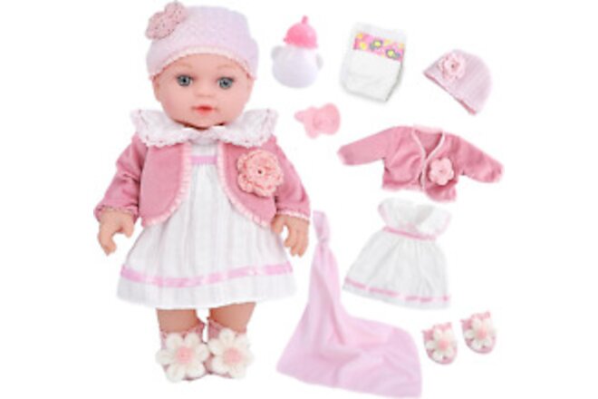 12" Girl Baby Dolls Playset Adoption Realistic Soft Baby Doll with Clothes Ac...