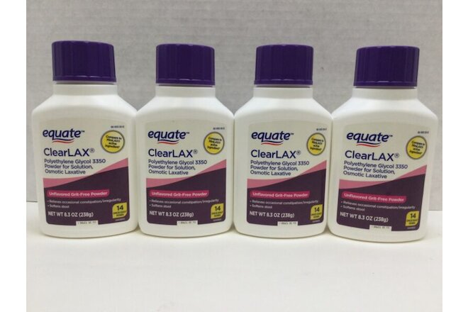 Equate ClearLAX Polyethylene Osmotic Laxative, 8.3 OZ, LOT OF 4, Exp 12/2023