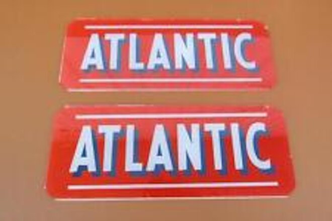 1940's 1950's 1960's NOS Pair of Original Atlantic Gas Pump Glass Ad Panels