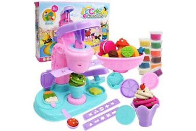 Color Dough for Kids Play Toys 26 PCS Ice Cream Maker Machine Color Dough Set