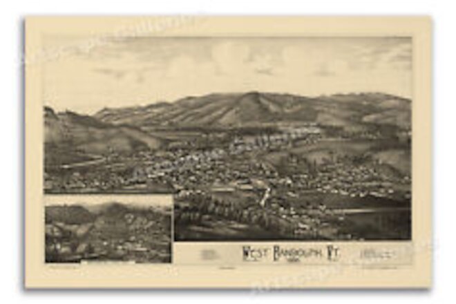 Bird's Eye View 1886 West Randolph Vermont Vintage Style City Map - 16x24