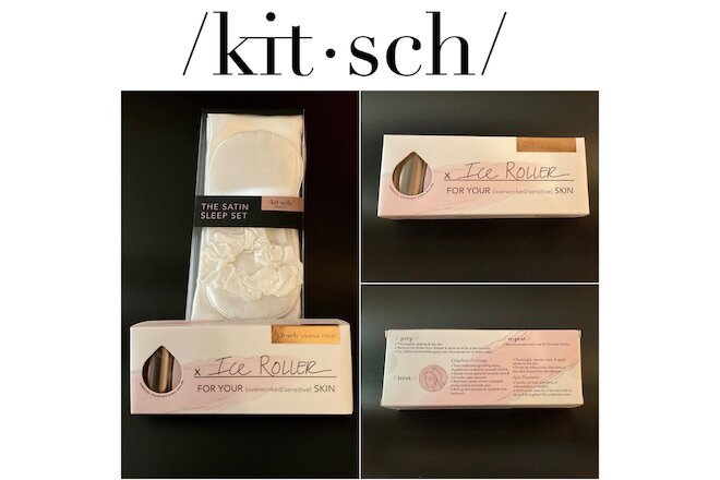 NIB Kit-sch Ivory Satin Sleep Set & Kit-sch Ice Roller • MSRP $54 • Pure Luxury