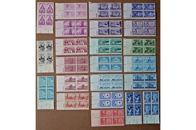Lot of 23 sets 3-cent US Postage Stamp Plate Blocks~NH / OG~1940's - 1950's~LL