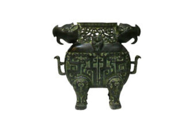 Chinese Ancient Design Green Bronze-ware Ram Ox Ding Display cs1044