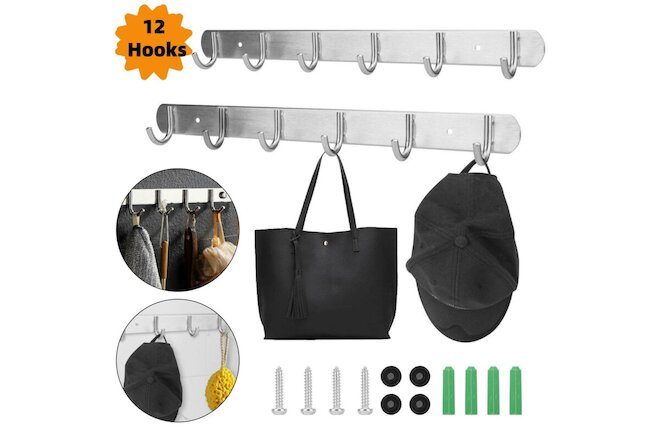 12 Hooks Wall Mount Key Bag Towel Rack Hanger Holder Coat Robe Hat Clothes Rack