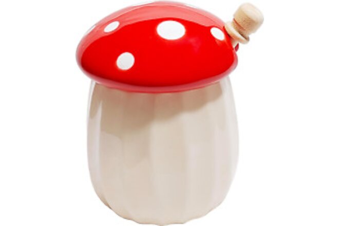 Mushroom Honey Jar with Dipper and Lid Ceramic Honey Pot Honey Container 10Oz (R