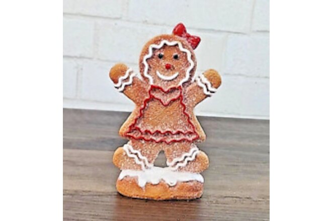 Gingerbread Girl Figurine Resin Christmas Candy Tabletop Decor 6" Faux Sugar NEW