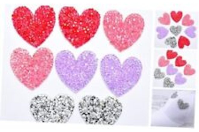 8Pcs Heart Rhinestone Pink Patches Crystal Geometry Appliques Heart 8PCS