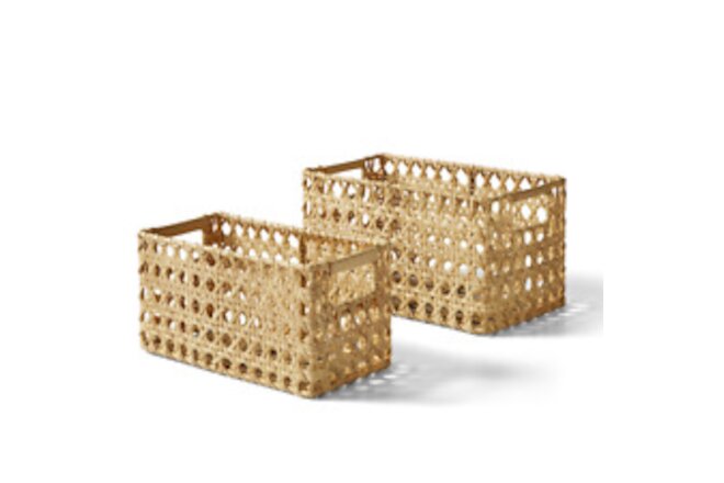 Natural Cane Weave Basket Set, 2-Piece – Homes & Gardens, Beige, Handles