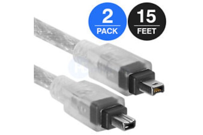 FIREWIRE Cable 15 FT 4Pin to 4Pin IEEE 1394 iLink DV PC MAC - LOT of 2