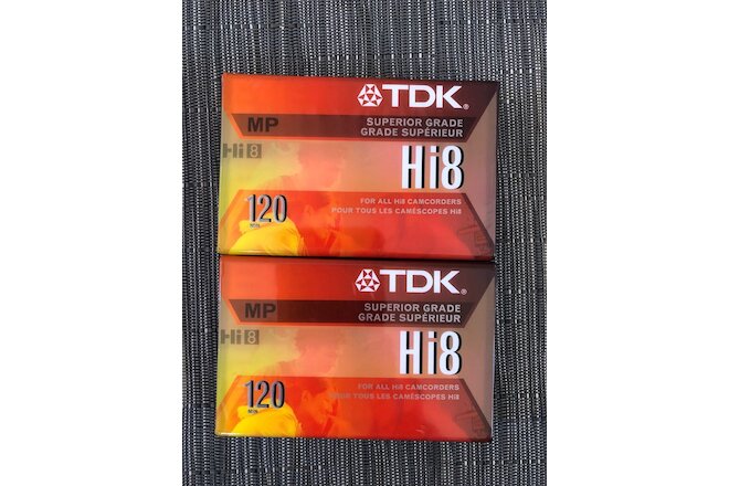 Lot of 2- Sealed TDK Hi8 Tape MP120 Video Cassette for Camcorders P6-120HP. NEW!