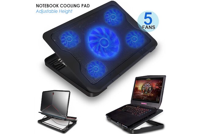 USB Cooling Big Fans Blue LED Light Cooler Pad Stand for 15" Laptop PC Notebook