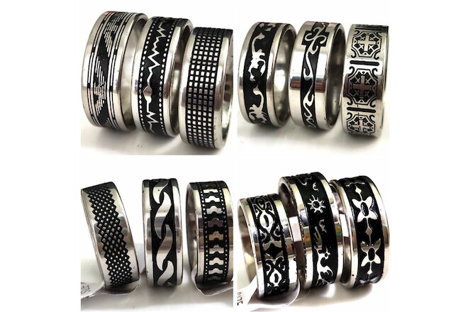 Wholesale 50pcs Assorted Styles Black Oil Filled Stainless Steel Men Ring Unique