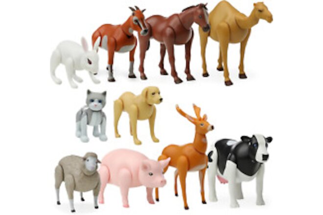 Farm Animal Toys Set of 10, Large Toy Farm Animals for Toddlers, Plastic Animal