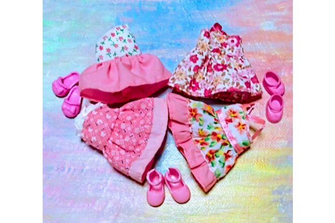 Kelly Small Doll Clothes *Lot of 4 Pink Flowered Sundresses/3pr Shoes*