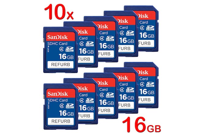 Pack of 10 Genuine Sandisk 16GB Class 4 SD SDHC Flash Memory Card SDSDB-016G lot